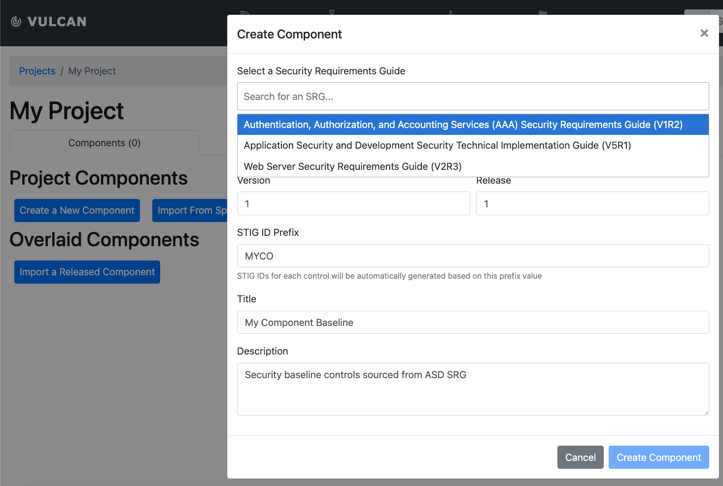Picture of Vulcan showing ability to import high-level requirements to build from